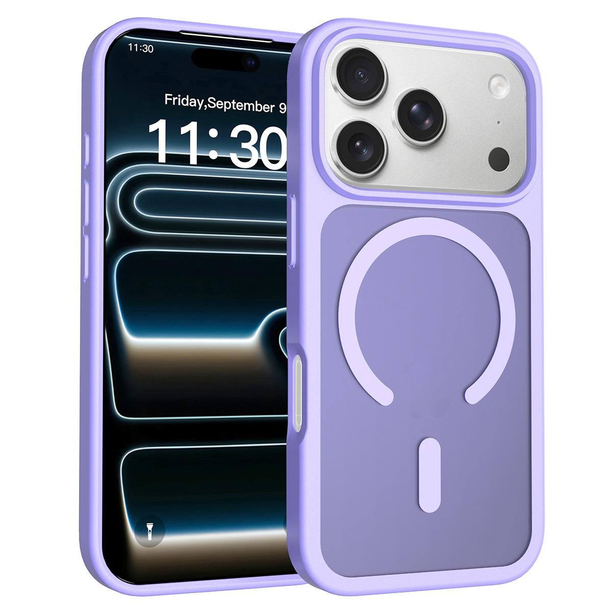 Compatible with iPhone 18 Pro Skin Feel TPU Dual-Layer PC MagSafe Phone Case - Purple