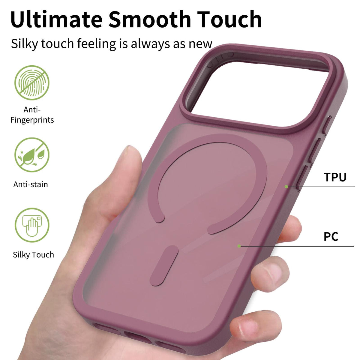 Compatible with iPhone 18 Pro Skin Feel TPU Dual-Layer PC MagSafe Phone Case - Cherry Red