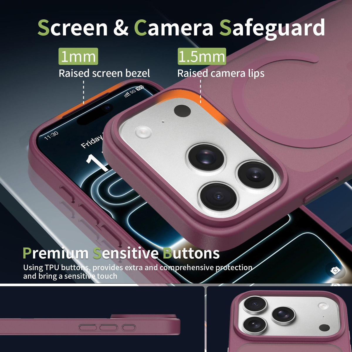 Compatible with iPhone 18 Pro Skin Feel TPU Dual-Layer PC MagSafe Phone Case - Cherry Red