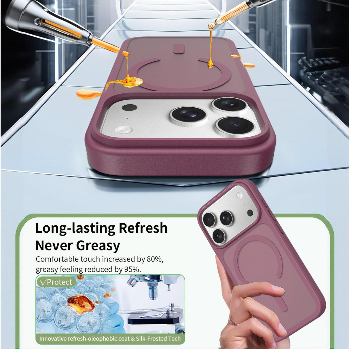 Compatible with iPhone 18 Pro Skin Feel TPU Dual-Layer PC MagSafe Phone Case - Cherry Red