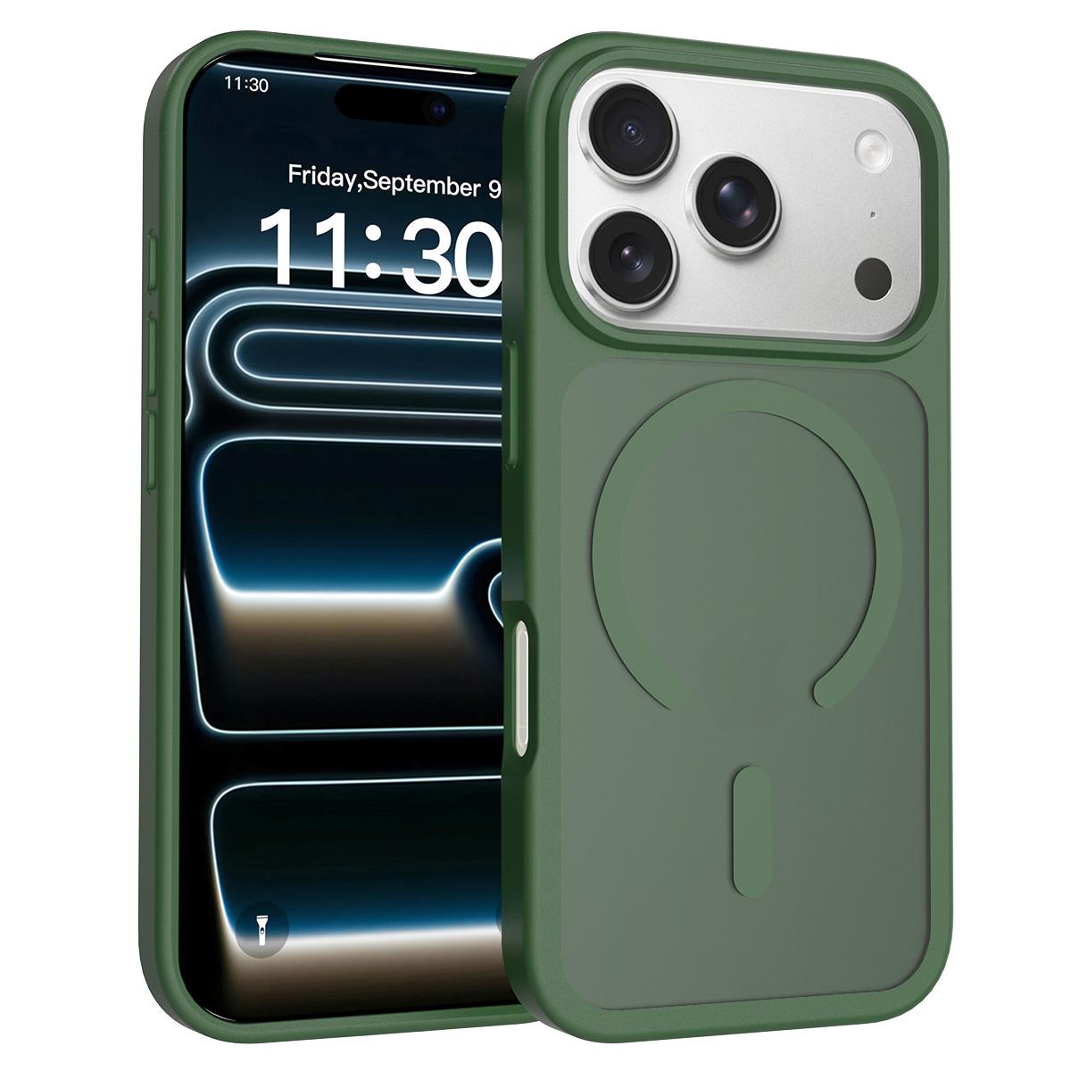 Compatible with iPhone 18 Pro Skin Feel TPU Dual-Layer PC MagSafe Phone Case - Dark Green