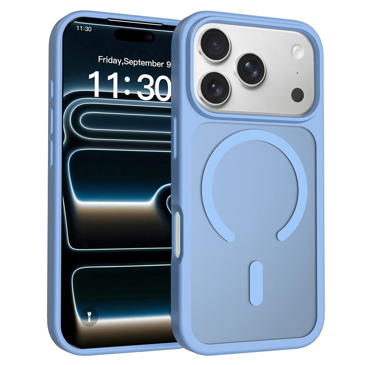 Compatible with iPhone 18 Pro Skin Feel TPU Dual-Layer PC MagSafe Phone Case - Sierra Blue