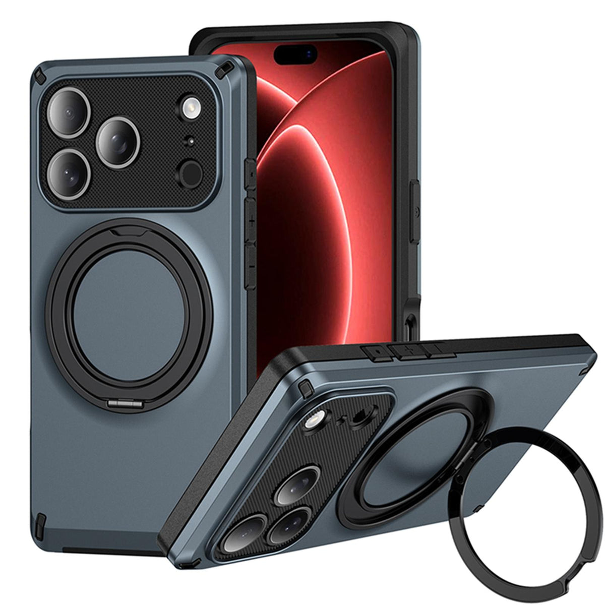 Compatible with iPhone 18 Pro Magnetic 360 Degree Ring Holder Phone Case - Dark Blue