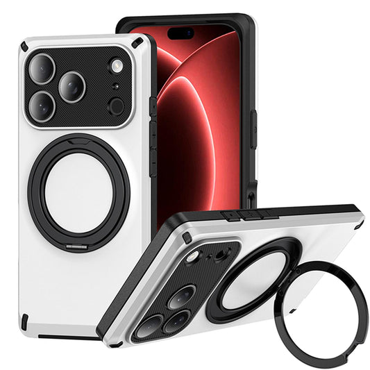 Compatible with iPhone 18 Pro Max Magnetic 360 Degree Ring Holder Phone Case - White