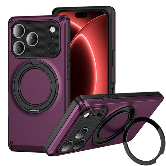 Compatible with iPhone 18 Pro Max Magnetic 360 Degree Ring Holder Phone Case - Cherry Red