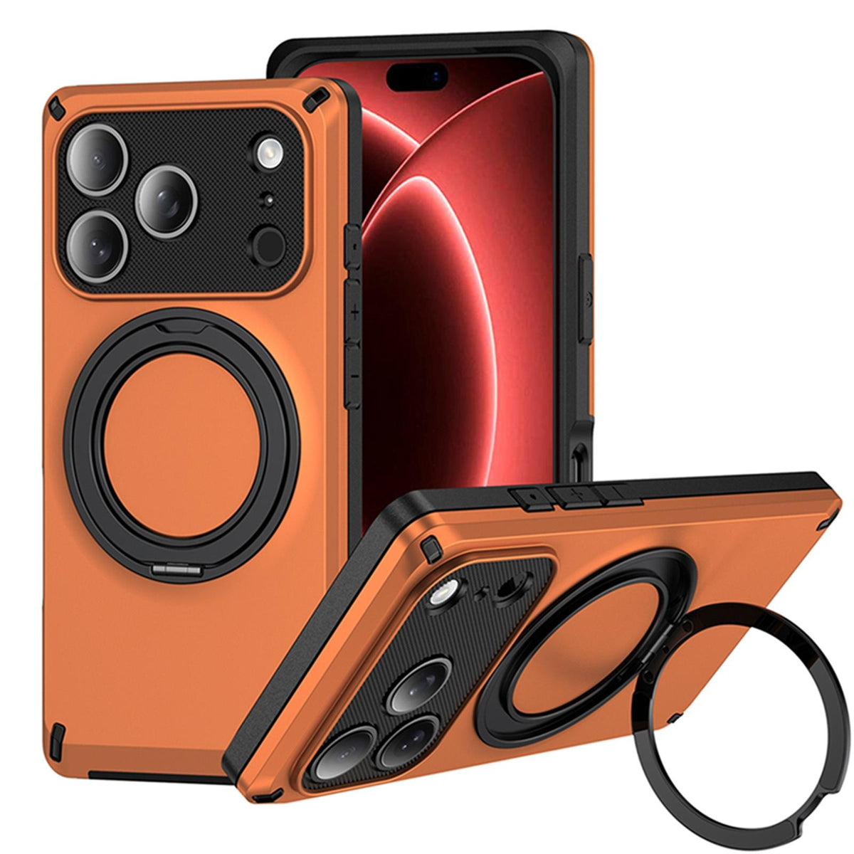 Compatible with iPhone 18 Pro Max Magnetic 360 Degree Ring Holder Phone Case - Orange