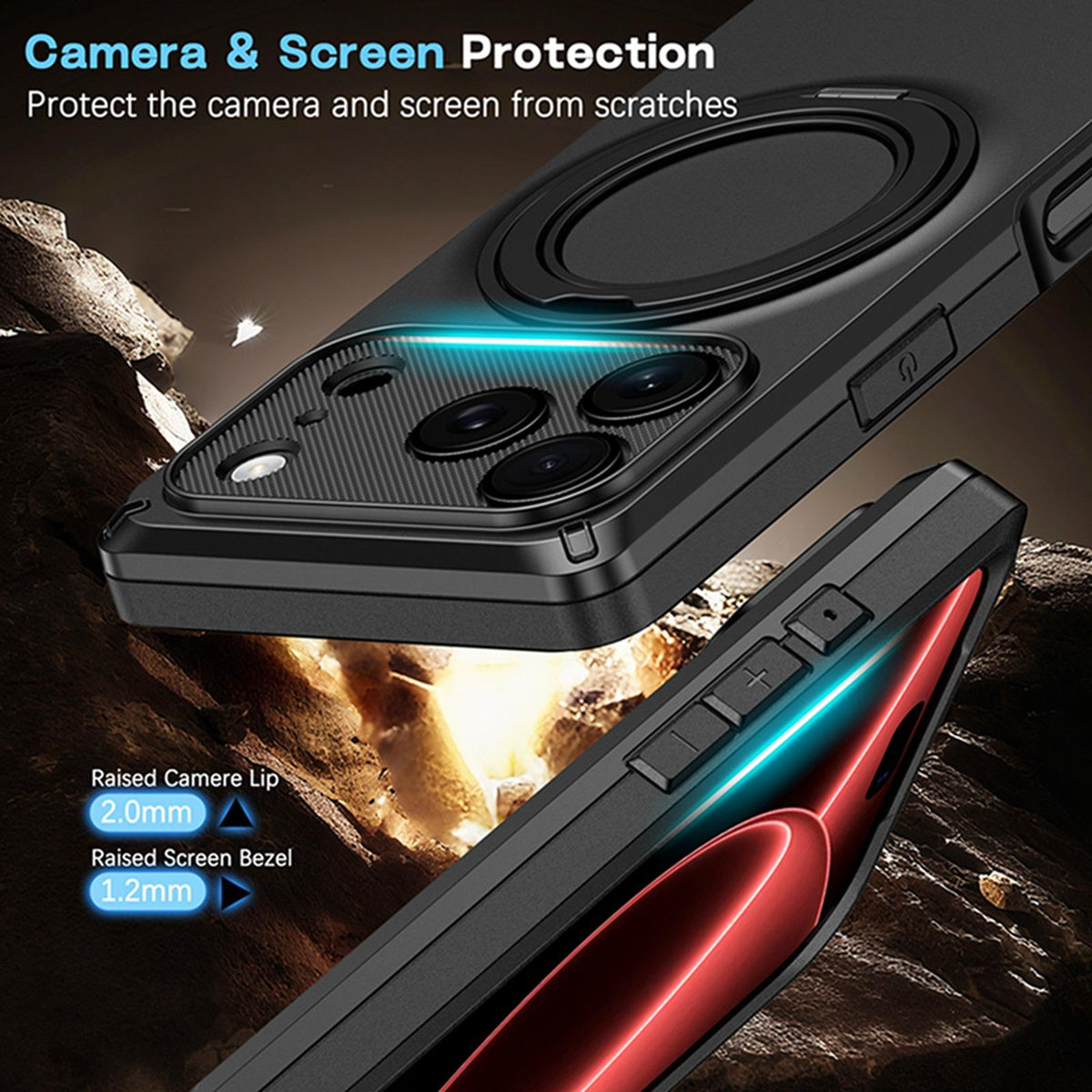 Compatible with iPhone 18 Pro Max Magnetic 360 Degree Ring Holder Phone Case - White
