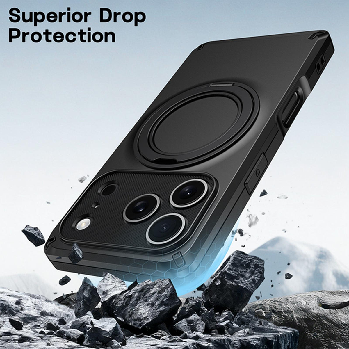 Compatible with iPhone 18 Pro Max Magnetic 360 Degree Ring Holder Phone Case - Ice Blue