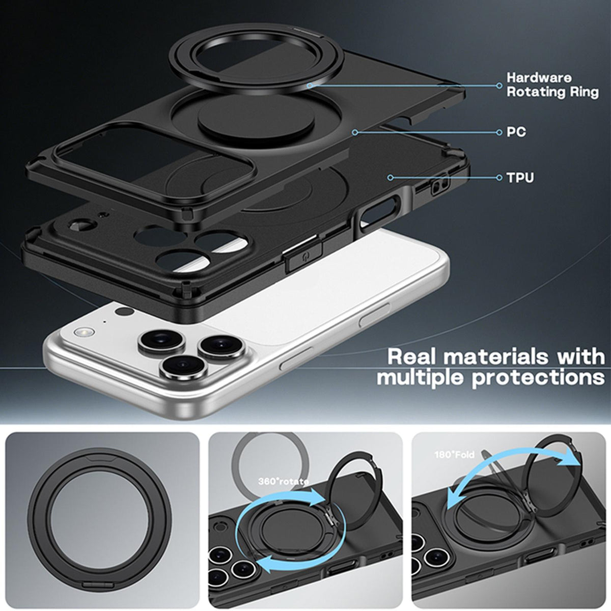 Compatible with iPhone 18 Pro Magnetic 360 Degree Ring Holder Phone Case - Army Green