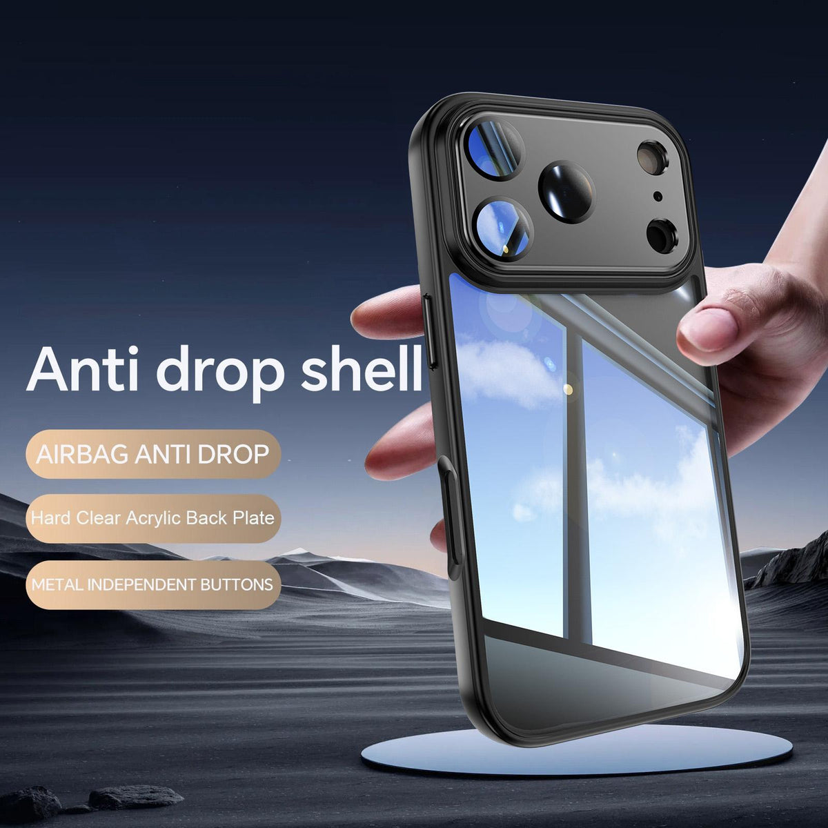 Compatible with iPhone 18 Pro Max Acrylic Dual-Layer TPU Armor Shockproof Phone Case - Black