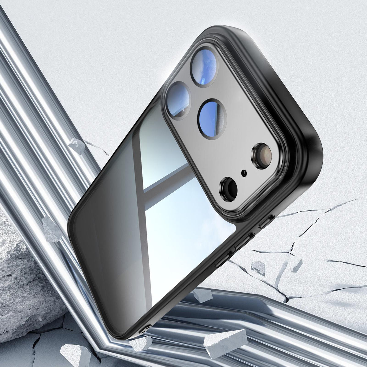 Compatible with iPhone 18 Pro Max Acrylic Dual-Layer TPU Armor Shockproof Phone Case - Black