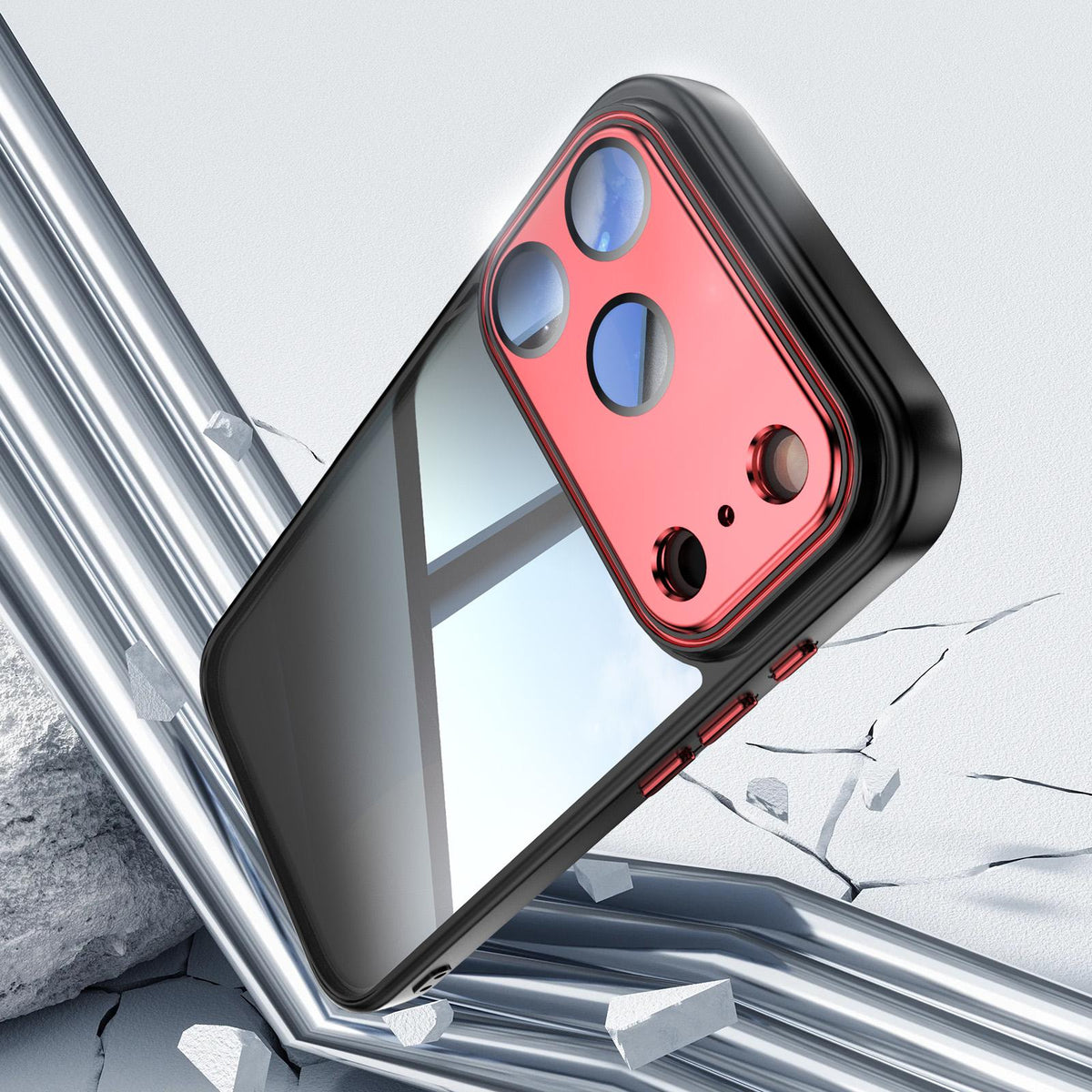 Compatible with iPhone 18 Pro Max Acrylic Dual-Layer TPU Armor Shockproof Phone Case - Black Red
