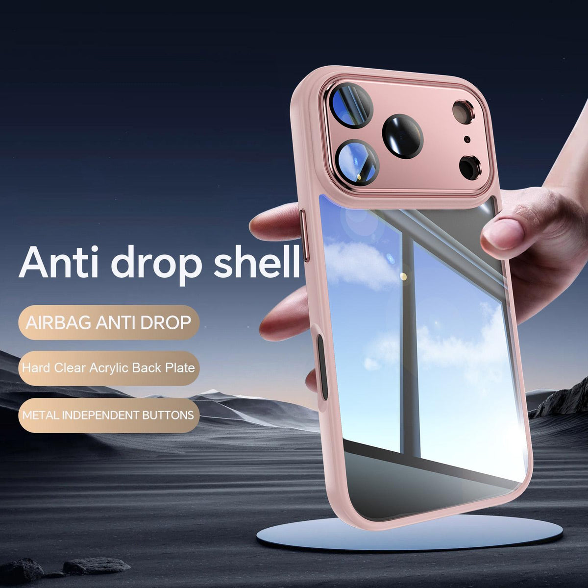 Compatible with iPhone 18 Pro Max Acrylic Dual-Layer TPU Armor Shockproof Phone Case - Pink