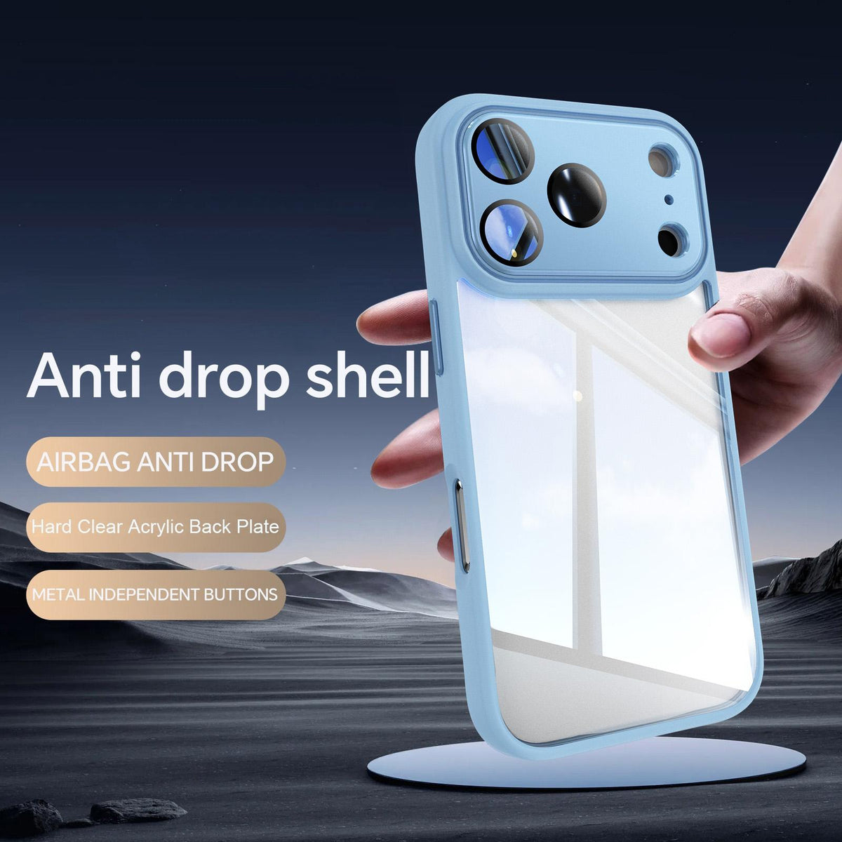 Compatible with iPhone 18 Pro Max Acrylic Dual-Layer TPU Armor Shockproof Phone Case - Sky Blue
