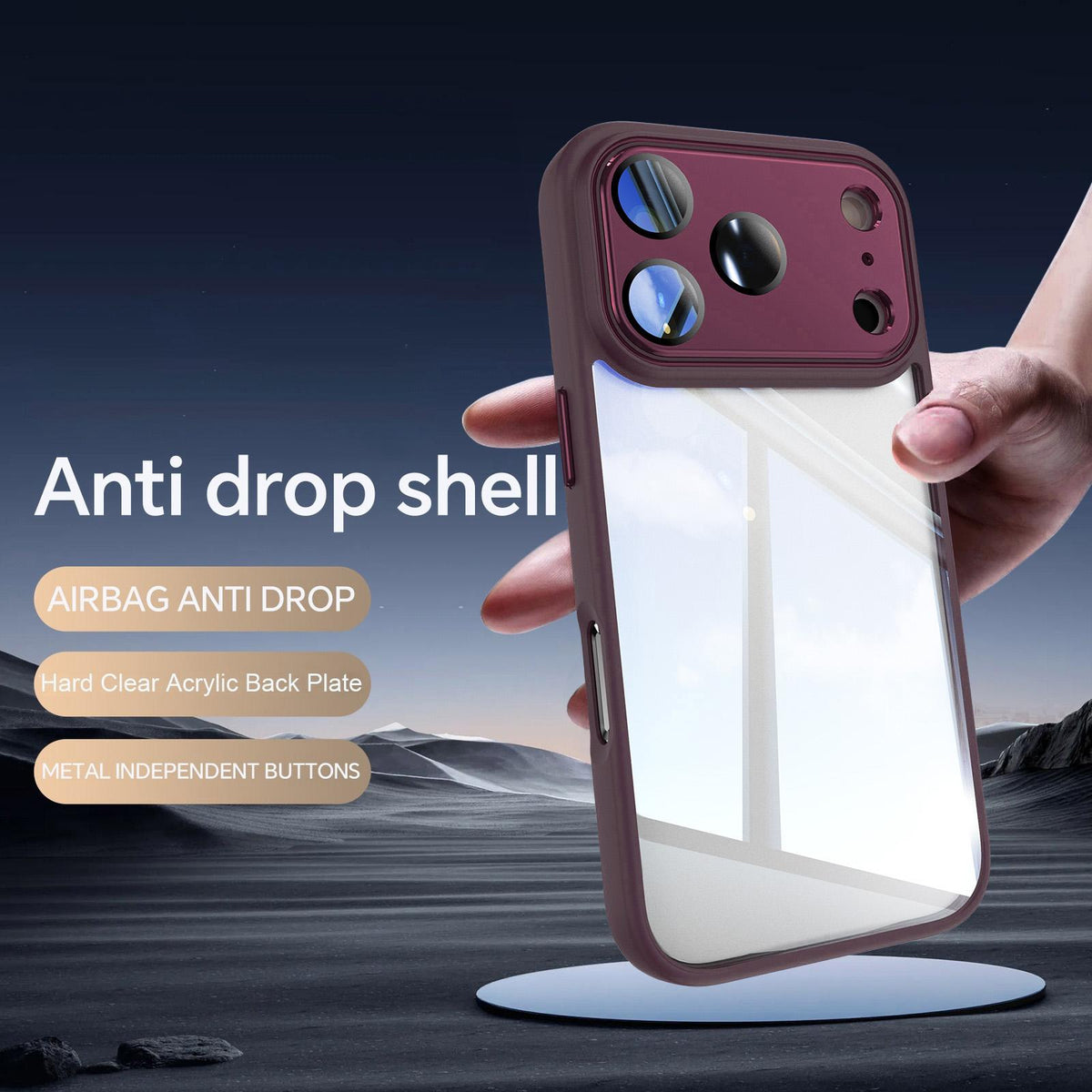 Compatible with iPhone 18 Pro Max Acrylic Dual-Layer TPU Armor Shockproof Phone Case - Dark Cherry