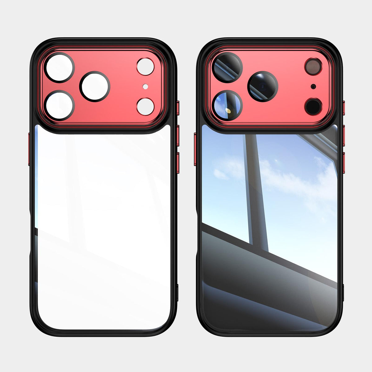 Compatible with iPhone 18 Pro Acrylic Dual-Layer TPU Armor Shockproof Phone Case - Black Red