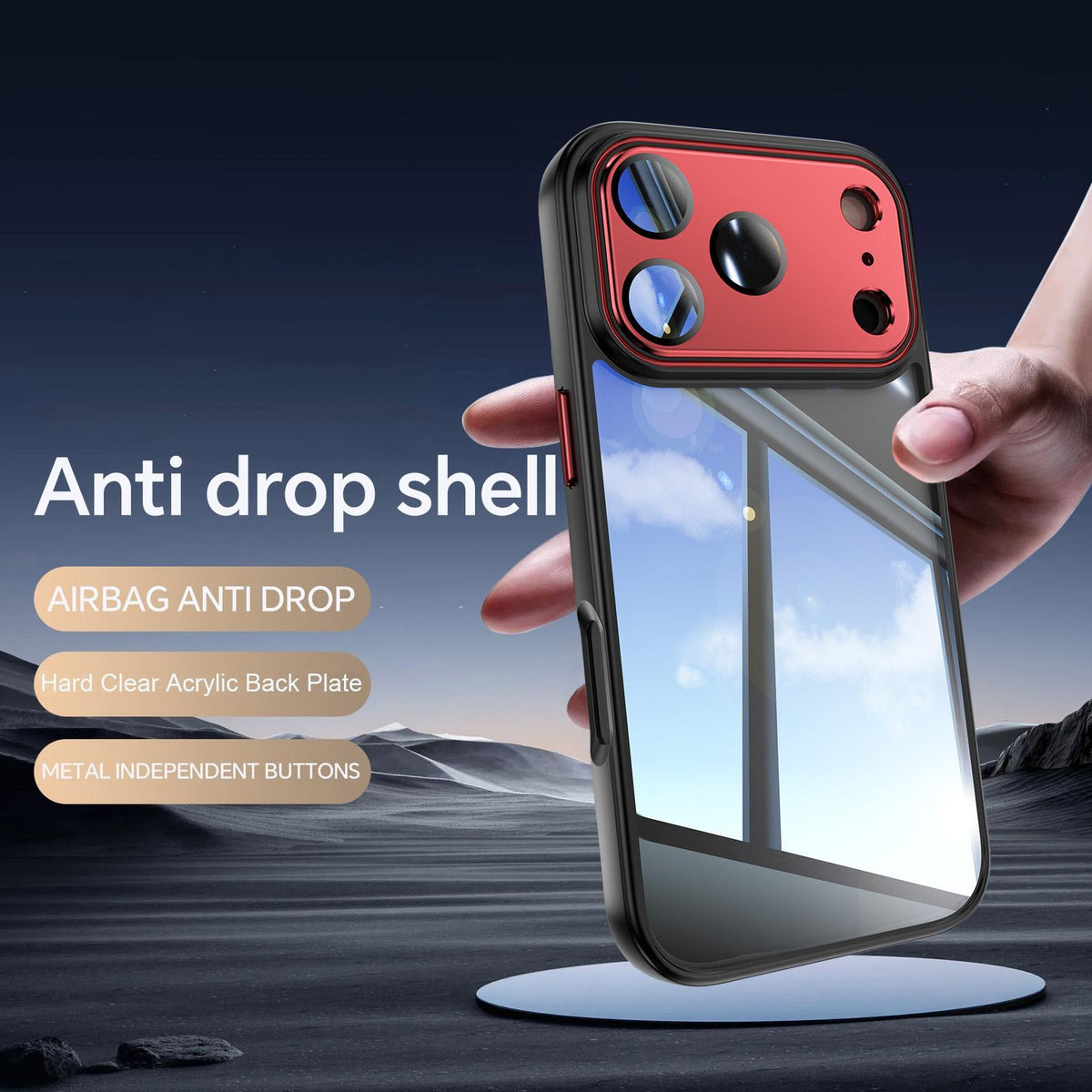 Compatible with iPhone 18 Pro Acrylic Dual-Layer TPU Armor Shockproof Phone Case - Black Red