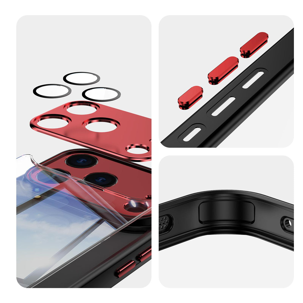 Compatible with iPhone 18 Pro Acrylic Dual-Layer TPU Armor Shockproof Phone Case - Black Red