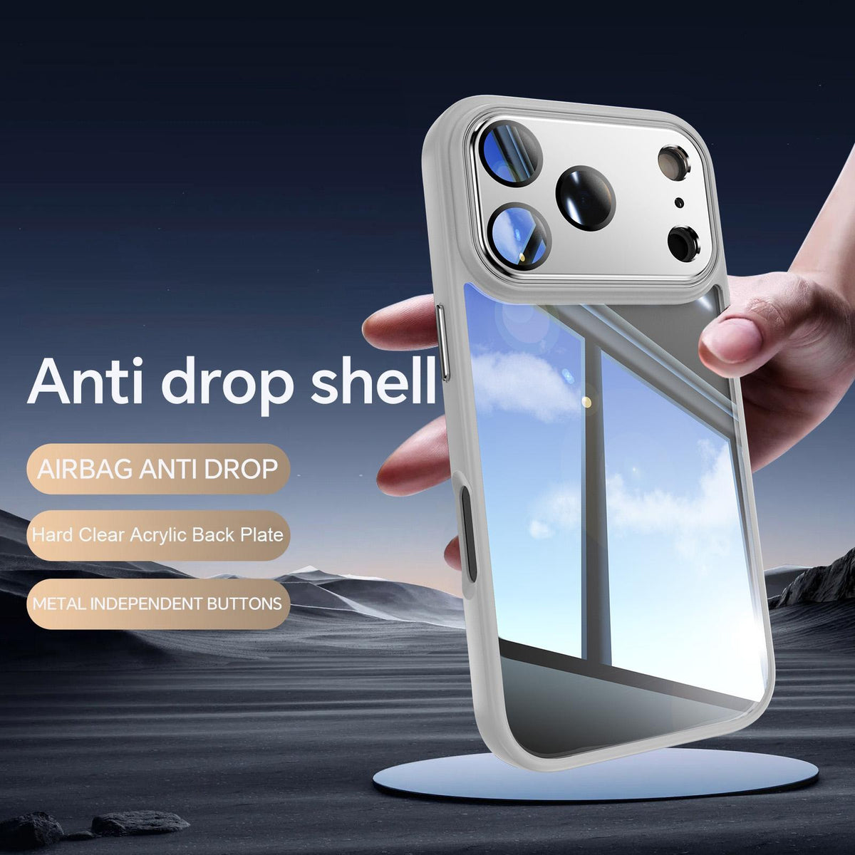 Compatible with iPhone 18 Pro Acrylic Dual-Layer TPU Armor Shockproof Phone Case - Grey