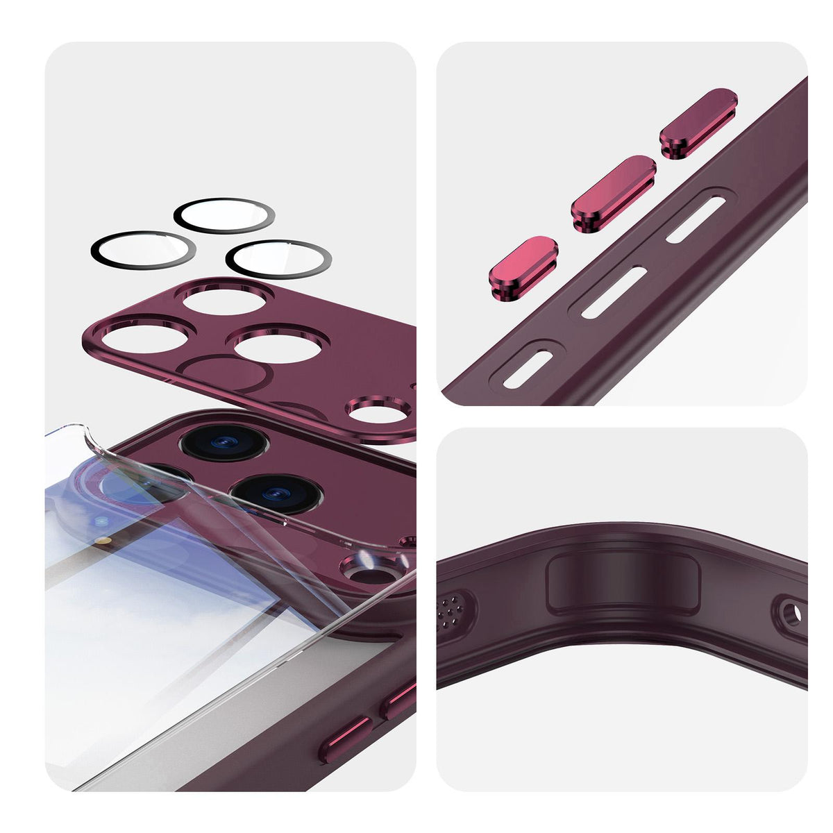 Compatible with iPhone 18 Pro Acrylic Dual-Layer TPU Armor Shockproof Phone Case - Dark Cherry