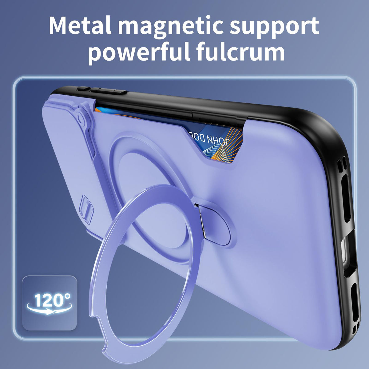 Compatible with iPhone 18 Pro Sliding Camshield Card Slot Magnetic Rotation Holder Phone Case - Light Purple