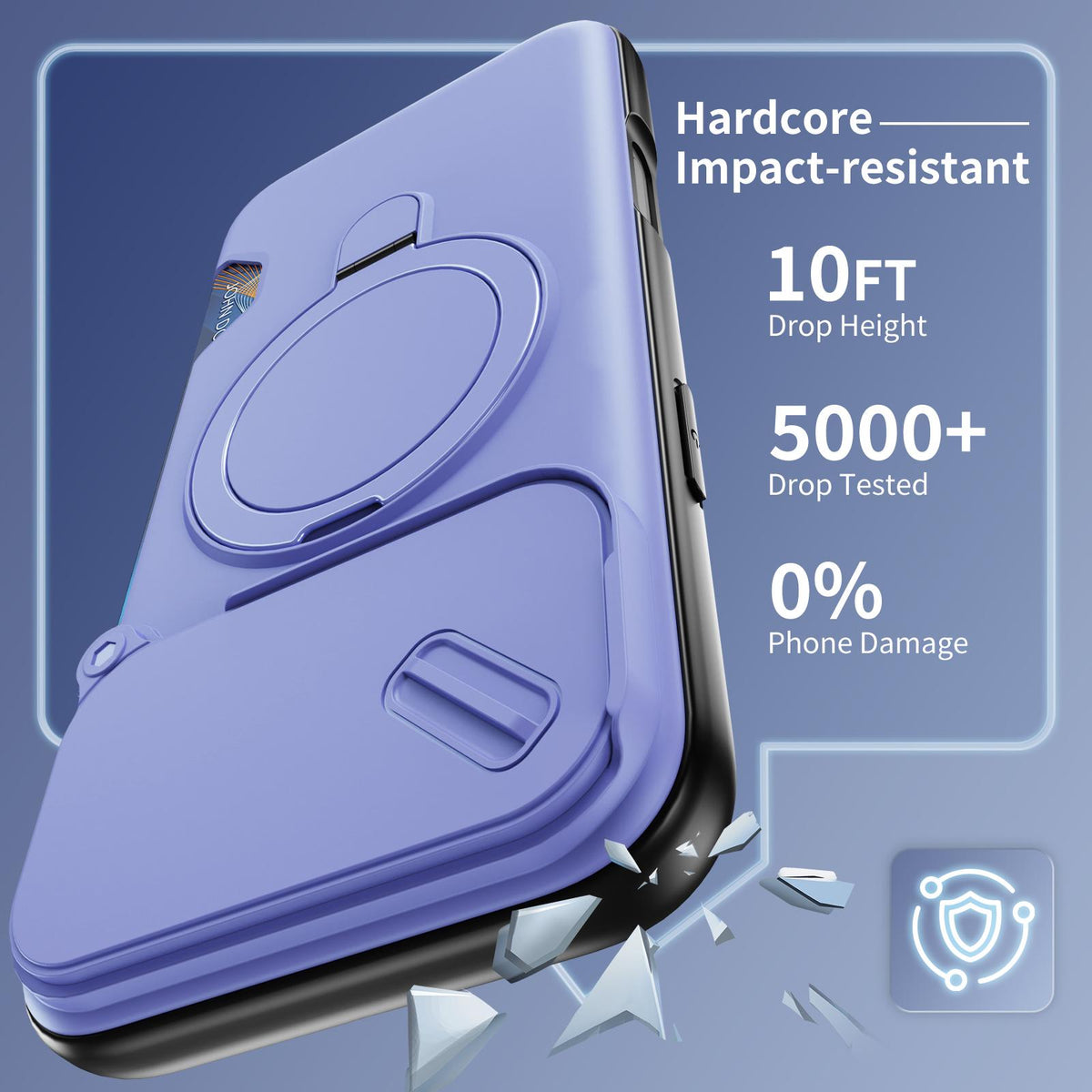 Compatible with iPhone 18 Pro Sliding Camshield Card Slot Magnetic Rotation Holder Phone Case - Light Purple