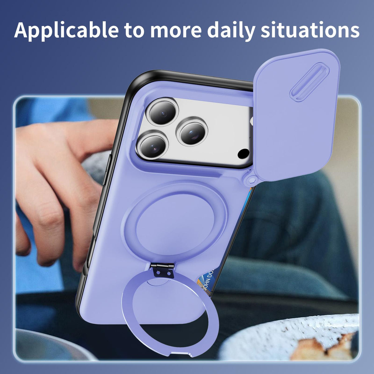 Compatible with iPhone 18 Pro Sliding Camshield Card Slot Magnetic Rotation Holder Phone Case - Light Purple
