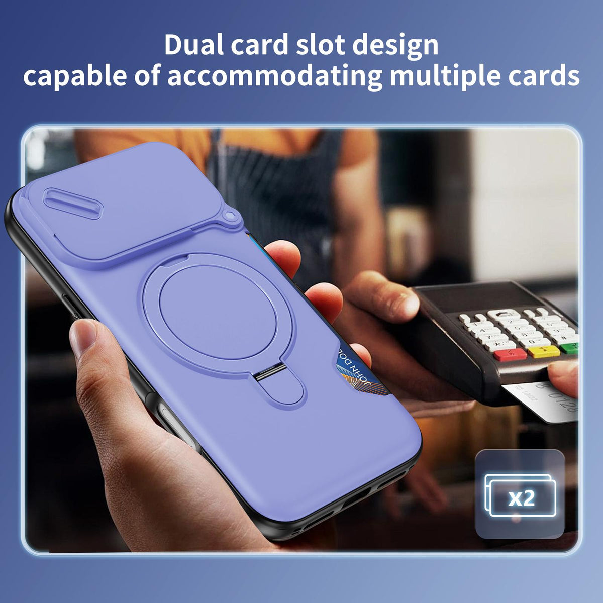 Compatible with iPhone 18 Pro Sliding Camshield Card Slot Magnetic Rotation Holder Phone Case - Light Purple
