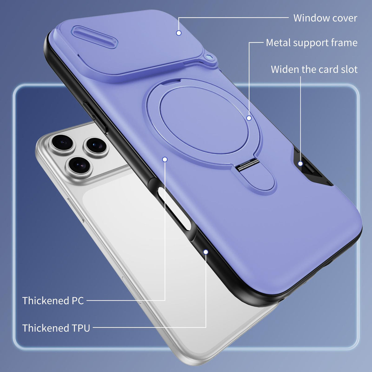 Compatible with iPhone 18 Pro Sliding Camshield Card Slot Magnetic Rotation Holder Phone Case - Light Purple