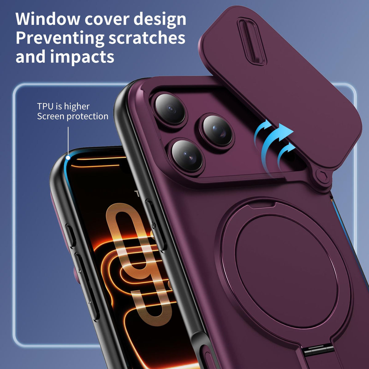 Compatible with iPhone 18 Pro Sliding Camshield Card Slot Magnetic Rotation Holder Phone Case - Dark Cherry