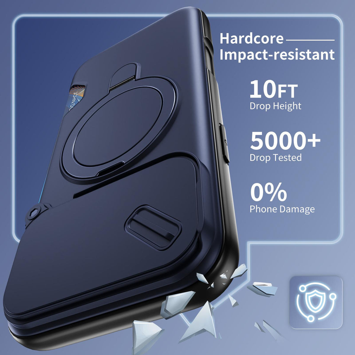 Compatible with iPhone 18 Pro Max Sliding Camshield Card Slot Magnetic Rotation Holder Phone Case - Royal Blue