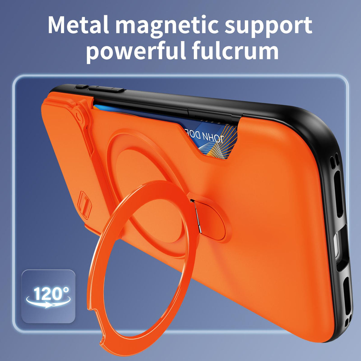 Compatible with iPhone 18 Pro Max Sliding Camshield Card Slot Magnetic Rotation Holder Phone Case - Orange