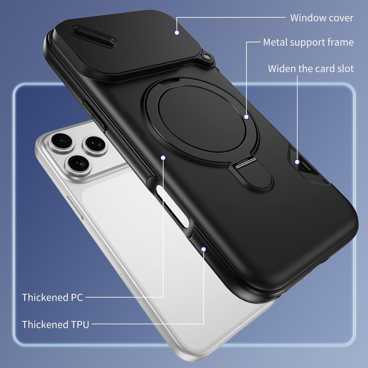 Compatible with iPhone 18 Pro Max Sliding Camshield Card Slot Magnetic Rotation Holder Phone Case - Black