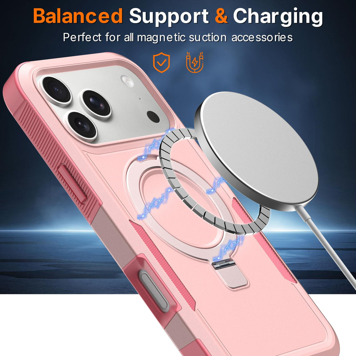 Compatible with iPhone 18 Pro Shockproof Protective TPU Dual-Layer PC Ring Holder Magnetic Phone Case - Pink