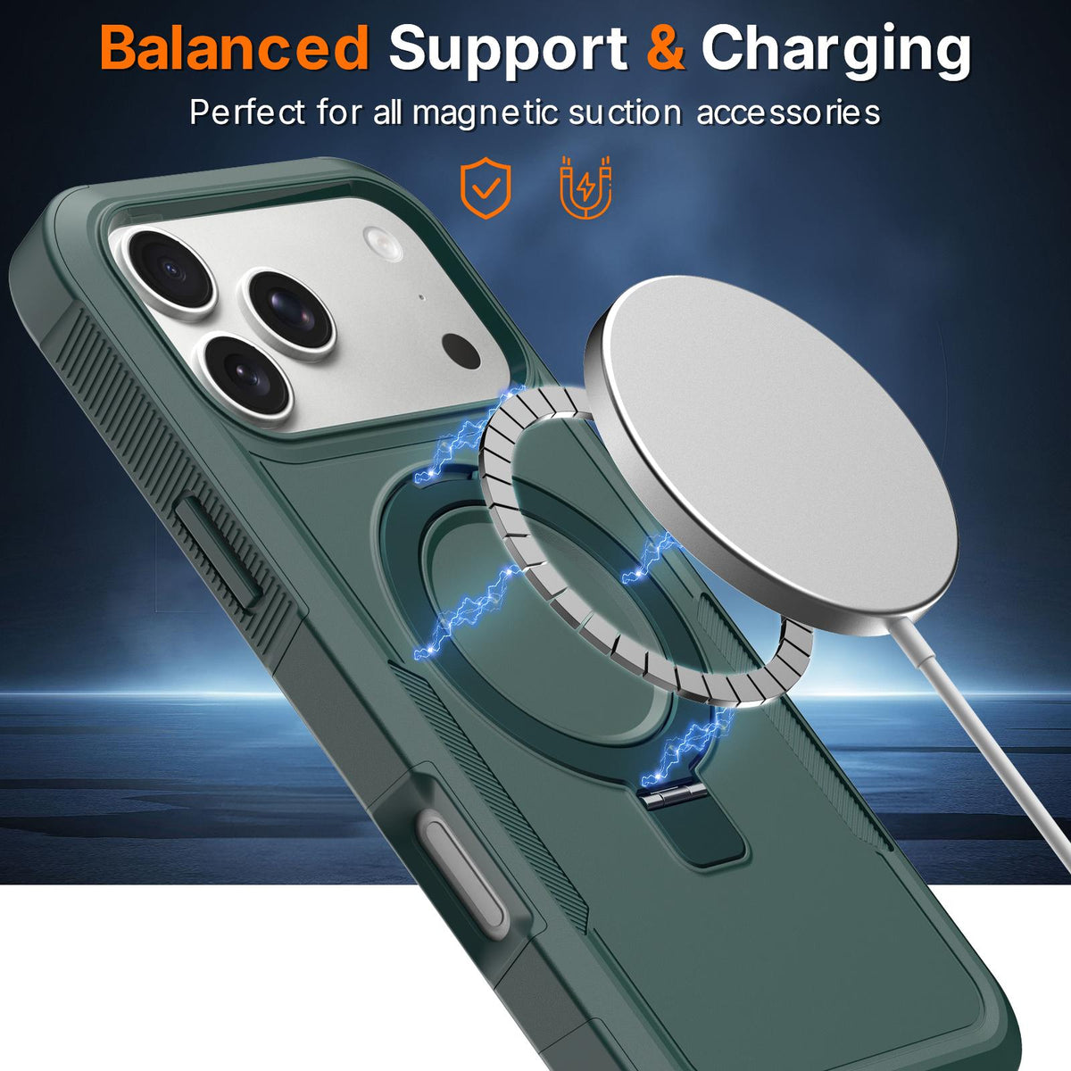 Compatible with iPhone 18 Pro Max Shockproof Protective TPU Dual-Layer PC Ring Holder Magnetic Phone Case - Green
