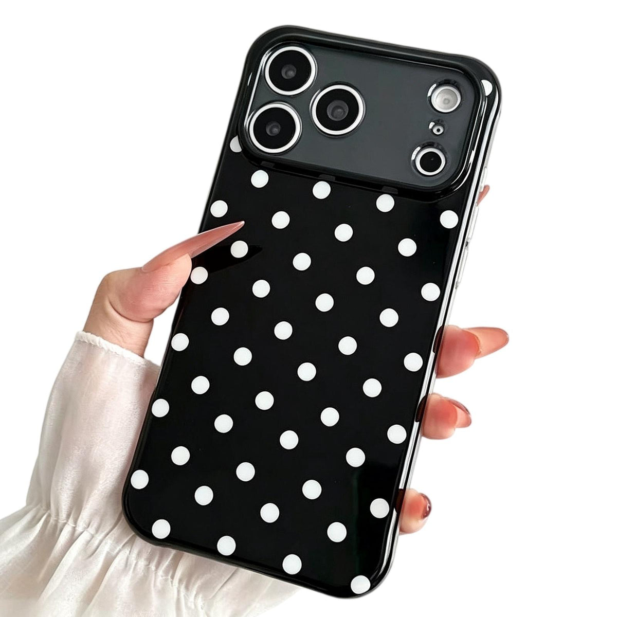 Compatible with iPhone 18 Pro Precise Cutout Translucent IMD Dots Pattern Magnetic Phone Case - Black