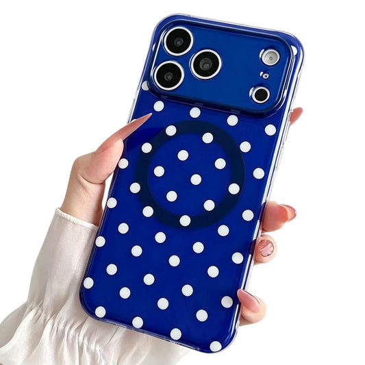 Compatible with iPhone 18 Pro Max Precise Cutout Translucent IMD Dots Pattern Magnetic Phone Case - Dark Blue