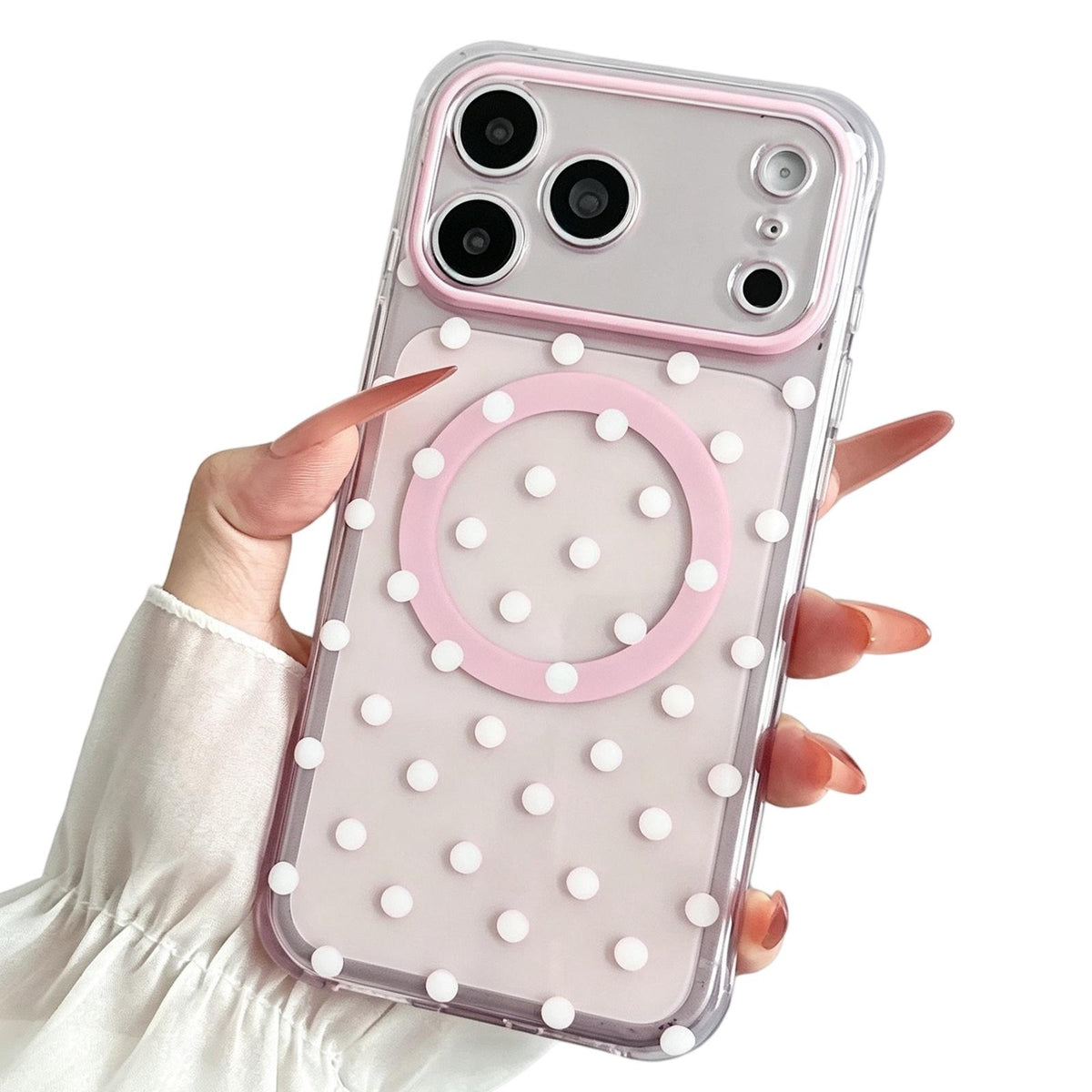 Compatible with iPhone 18 Pro Max Precise Cutout Translucent IMD Dots Pattern Magnetic Phone Case - Light Pink