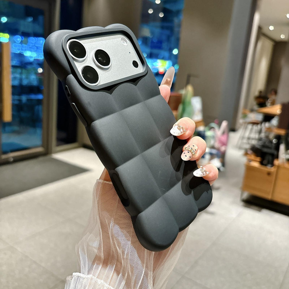 Compatible with iPhone 18 Pro Max Solid Color Cloud Square TPU Phone Case - Black