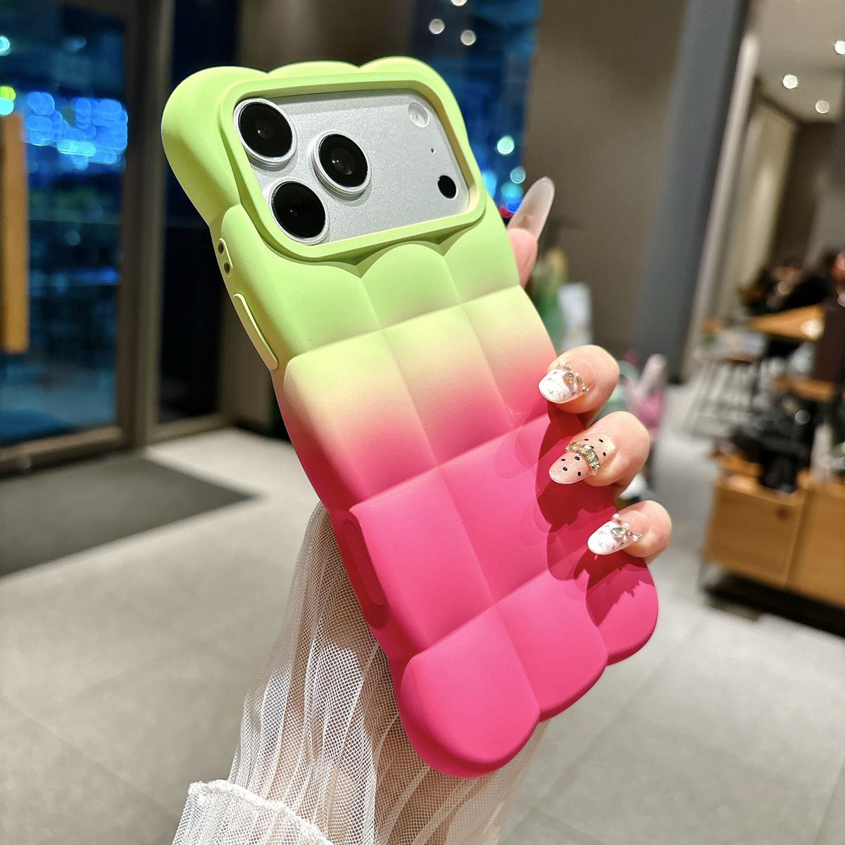 Compatible with iPhone 18 Pro Gradient Cloud Square TPU Phone Case - Green Rose Red