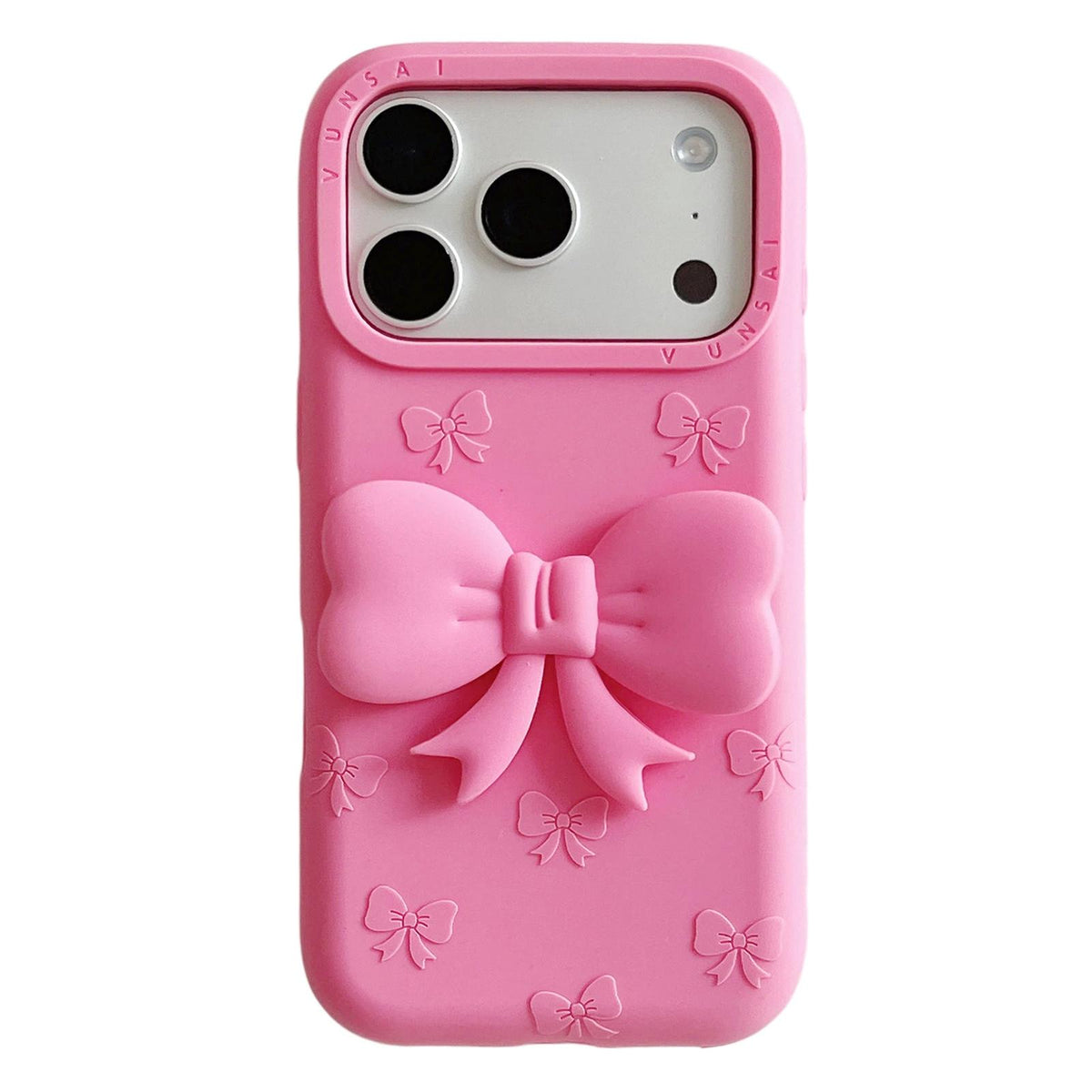 Compatible with iPhone 18 Pro Cute 3D Bow Silicone Phone Case - Rose Red