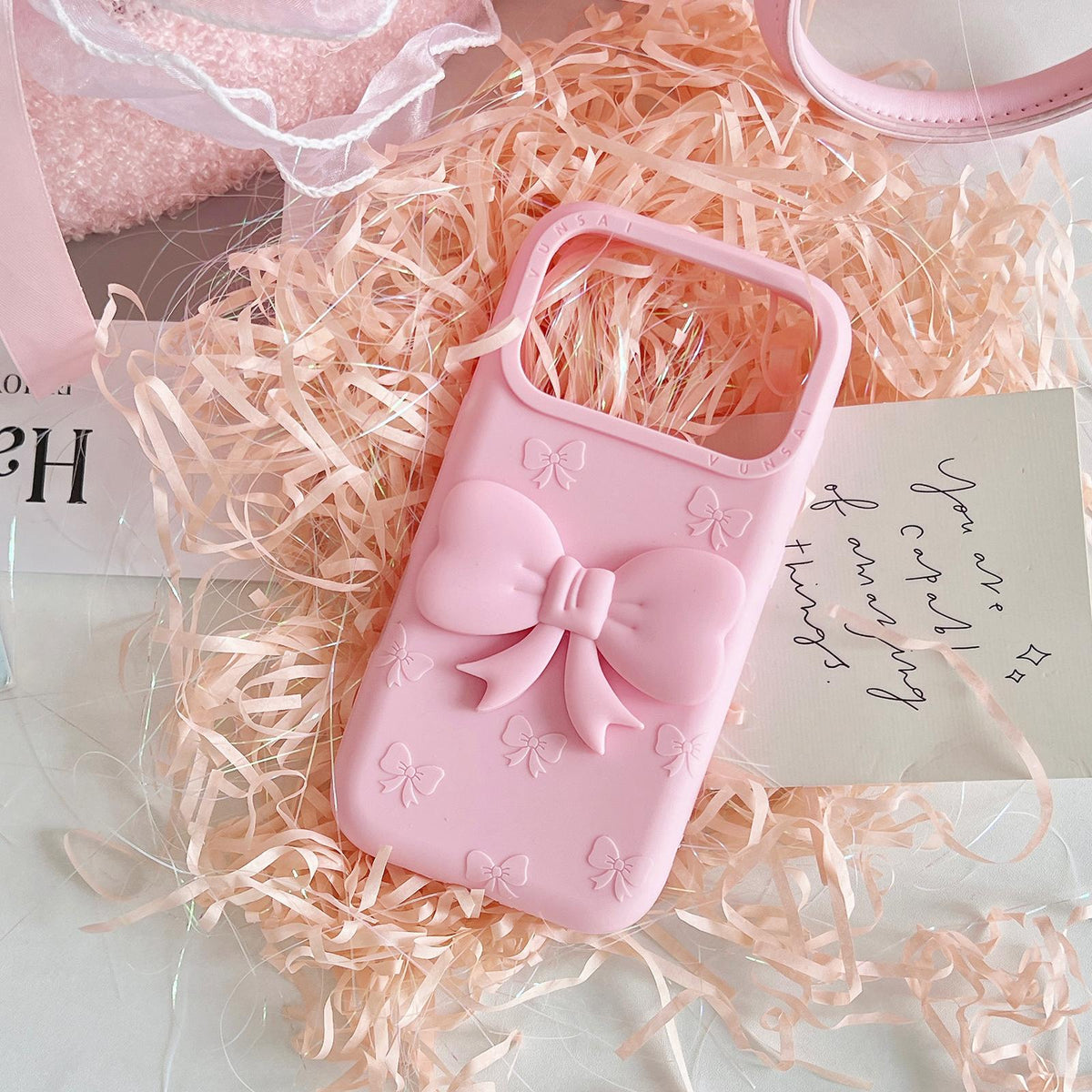 Compatible with iPhone 18 Pro Max Cute 3D Bow Silicone Phone Case - Pink