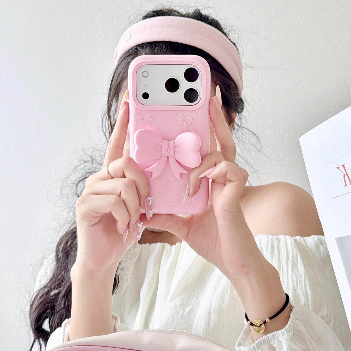 Compatible with iPhone 18 Pro Max Cute 3D Bow Silicone Phone Case - Pink