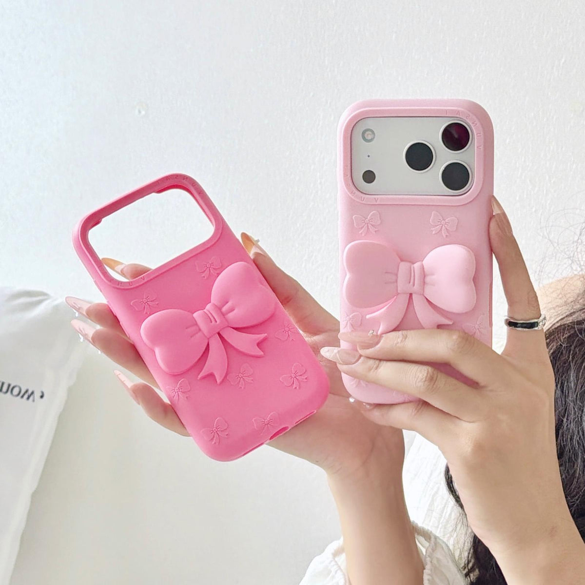 Compatible with iPhone 18 Pro Max Cute 3D Bow Silicone Phone Case - Rose Red