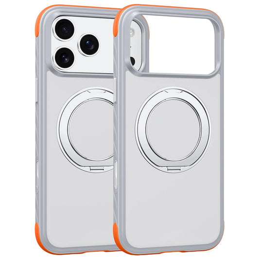 Compatible with iPhone 18 Pro Max Magnetic Shockproof Protective Phone Case with 360 Degree Rotating Holder - White