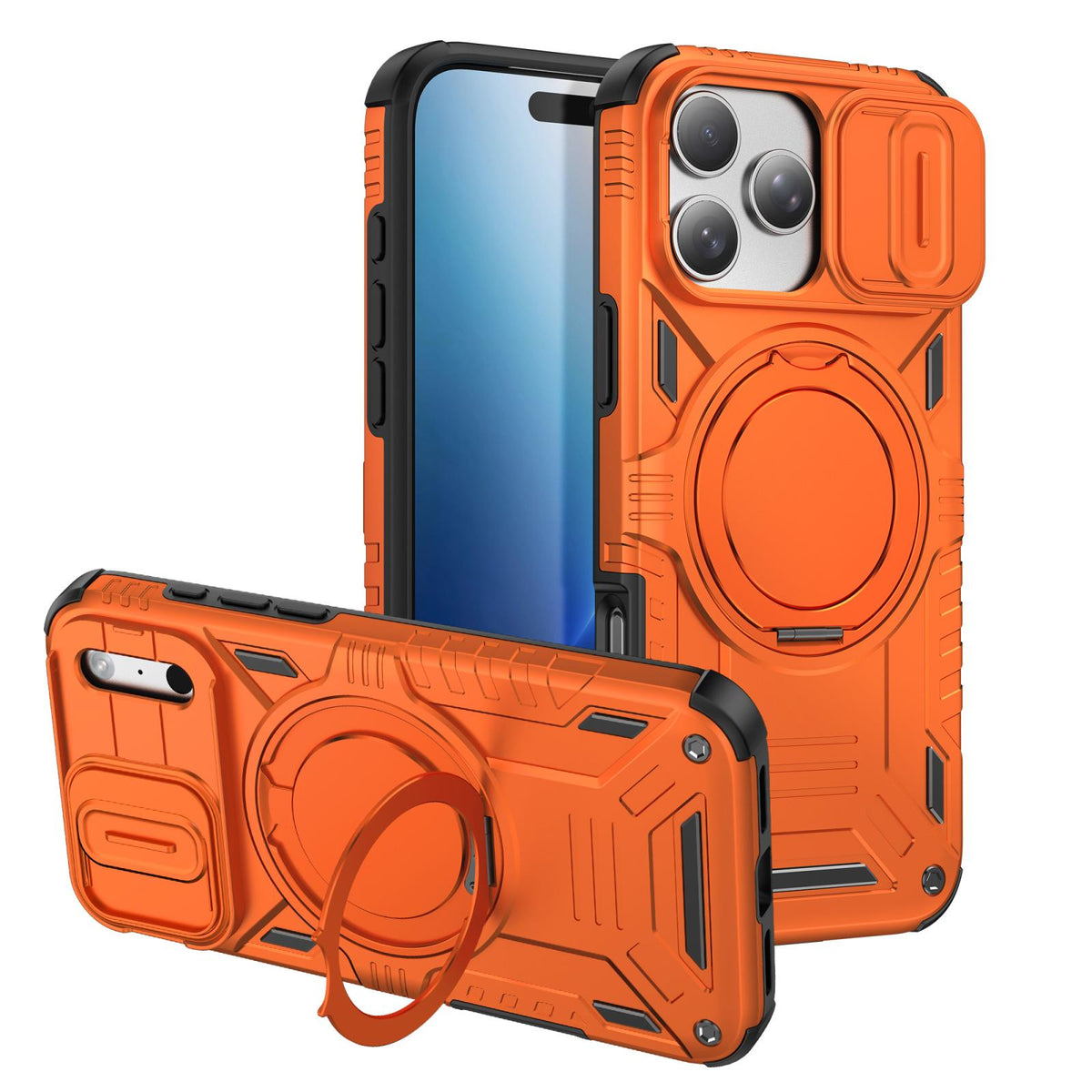 Compatible with iPhone 18 Pro Max Sliding Camshield Magnetic Rotation Holder Phone Case - Orange