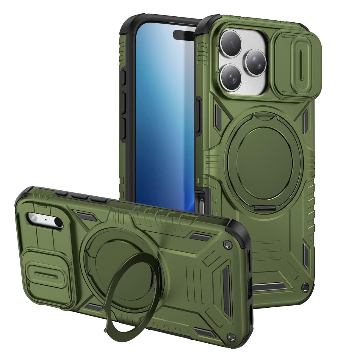 Compatible with iPhone 18 Pro Max Sliding Camshield Magnetic Rotation Holder Phone Case - Green
