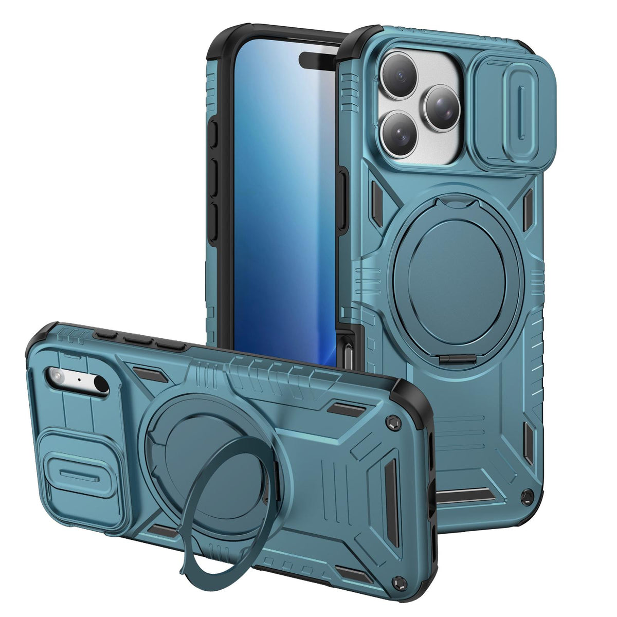 Compatible with iPhone 18 Pro Max Sliding Camshield Magnetic Rotation Holder Phone Case - Light Blue