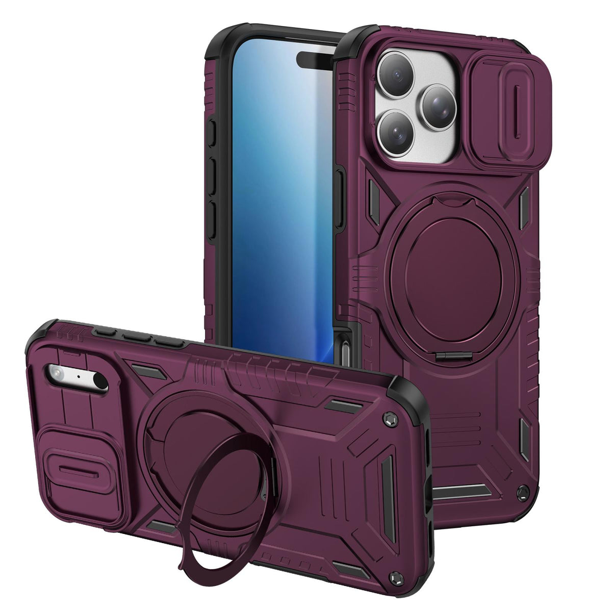 Compatible with iPhone 18 Pro Max Sliding Camshield Magnetic Rotation Holder Phone Case - Cherry Red