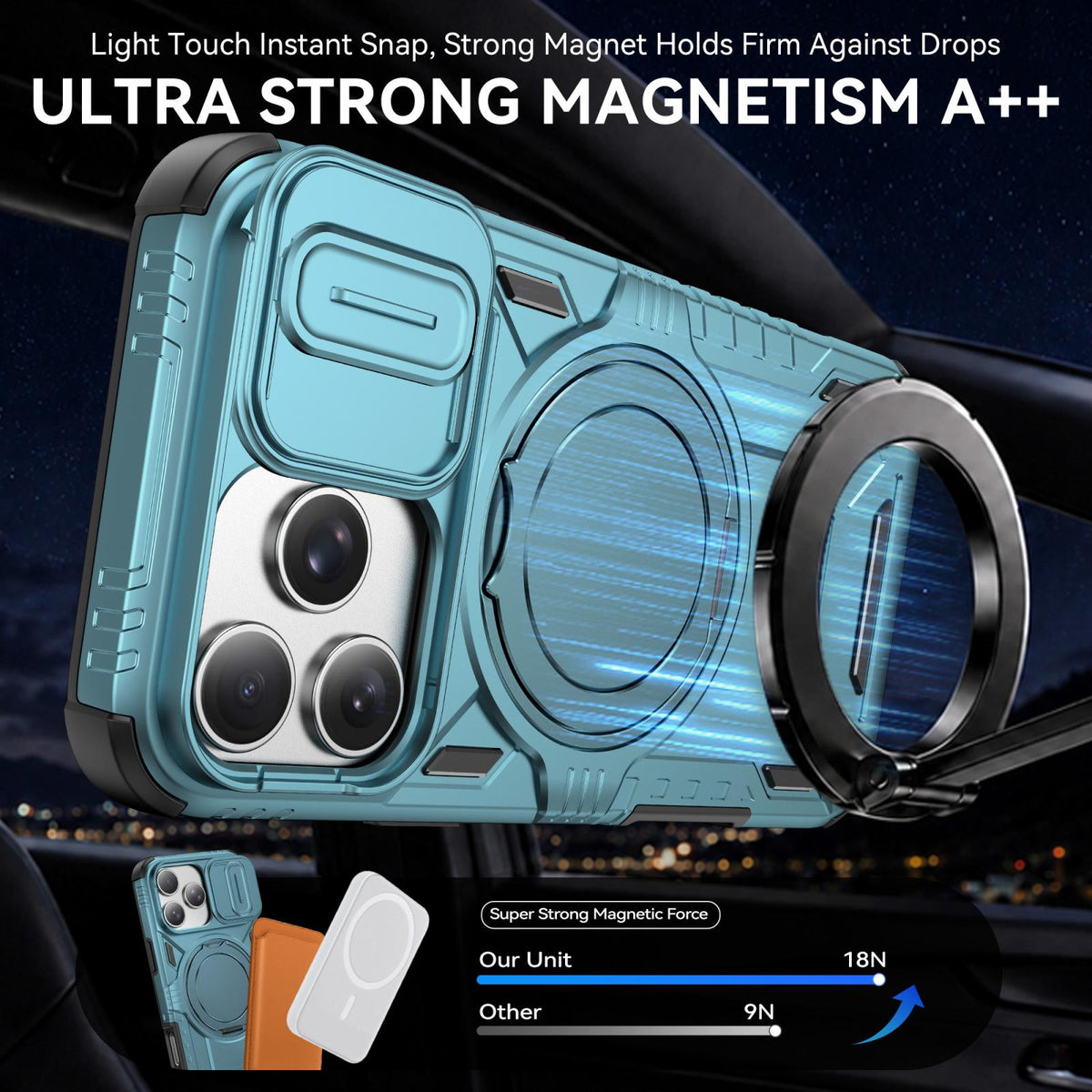 Compatible with iPhone 18 Pro Max Sliding Camshield Magnetic Rotation Holder Phone Case - Silver